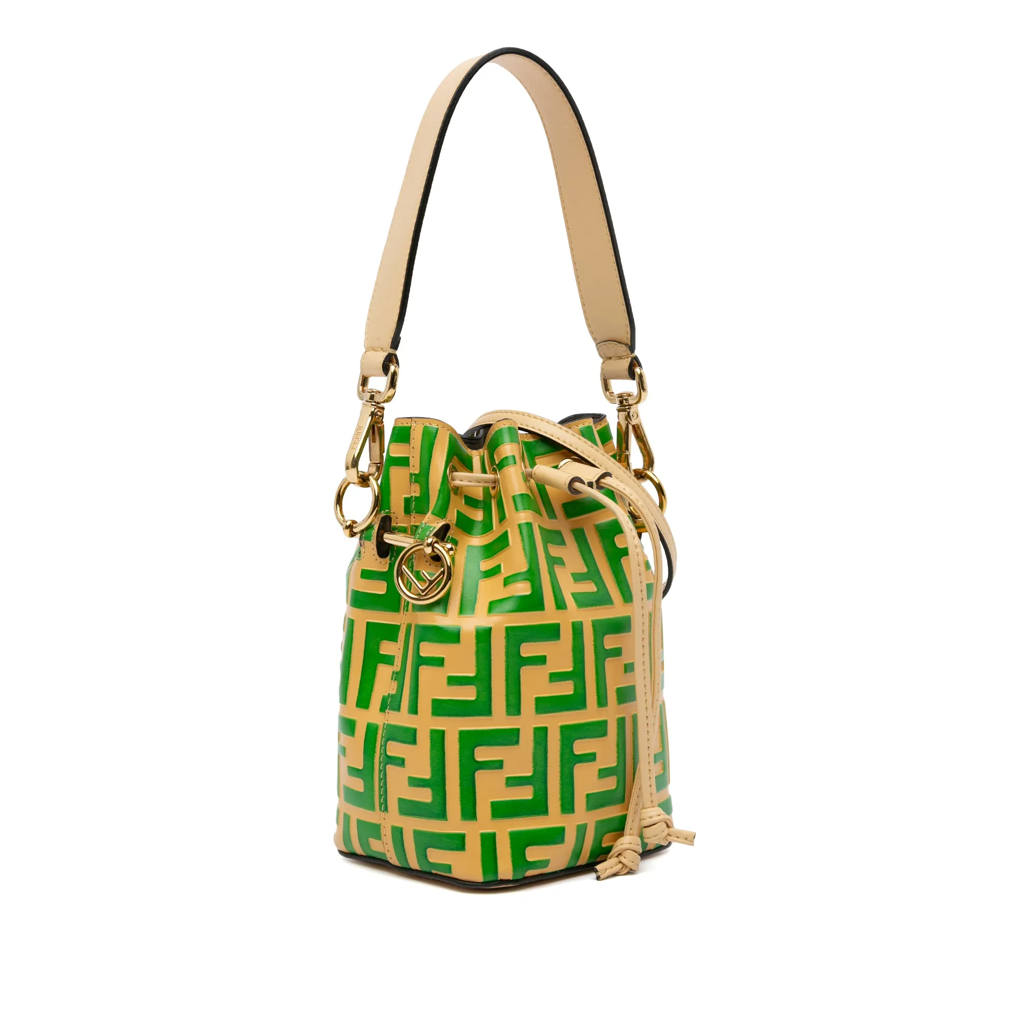 Yellow Fendi Mini Zucca Mon Tresor Embossed Leather Bucket Bag