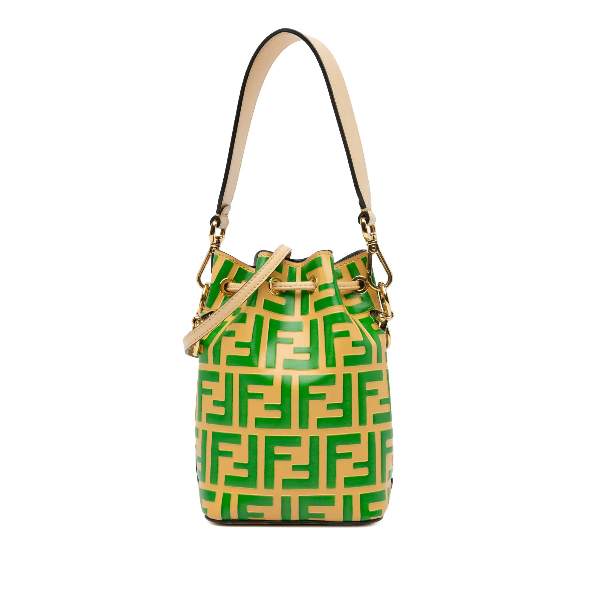 Yellow Fendi Mini Zucca Mon Tresor Embossed Leather Bucket Bag