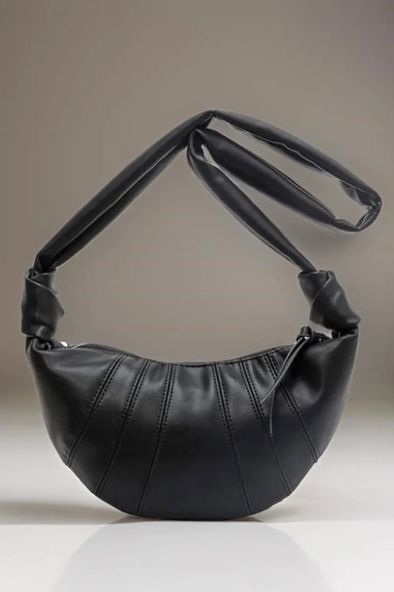 Zenana Upper East Side Black Faux Leather Half Moon Bag