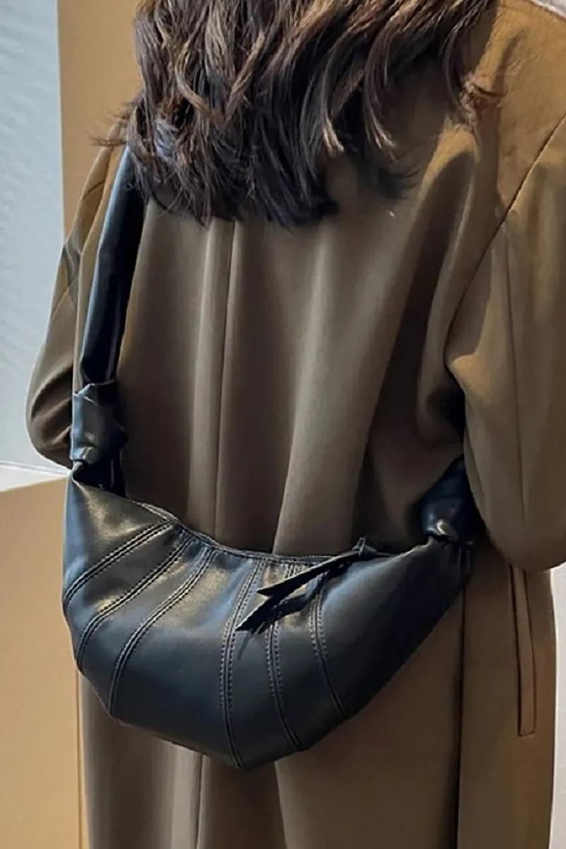 Zenana Upper East Side Black Faux Leather Half Moon Bag